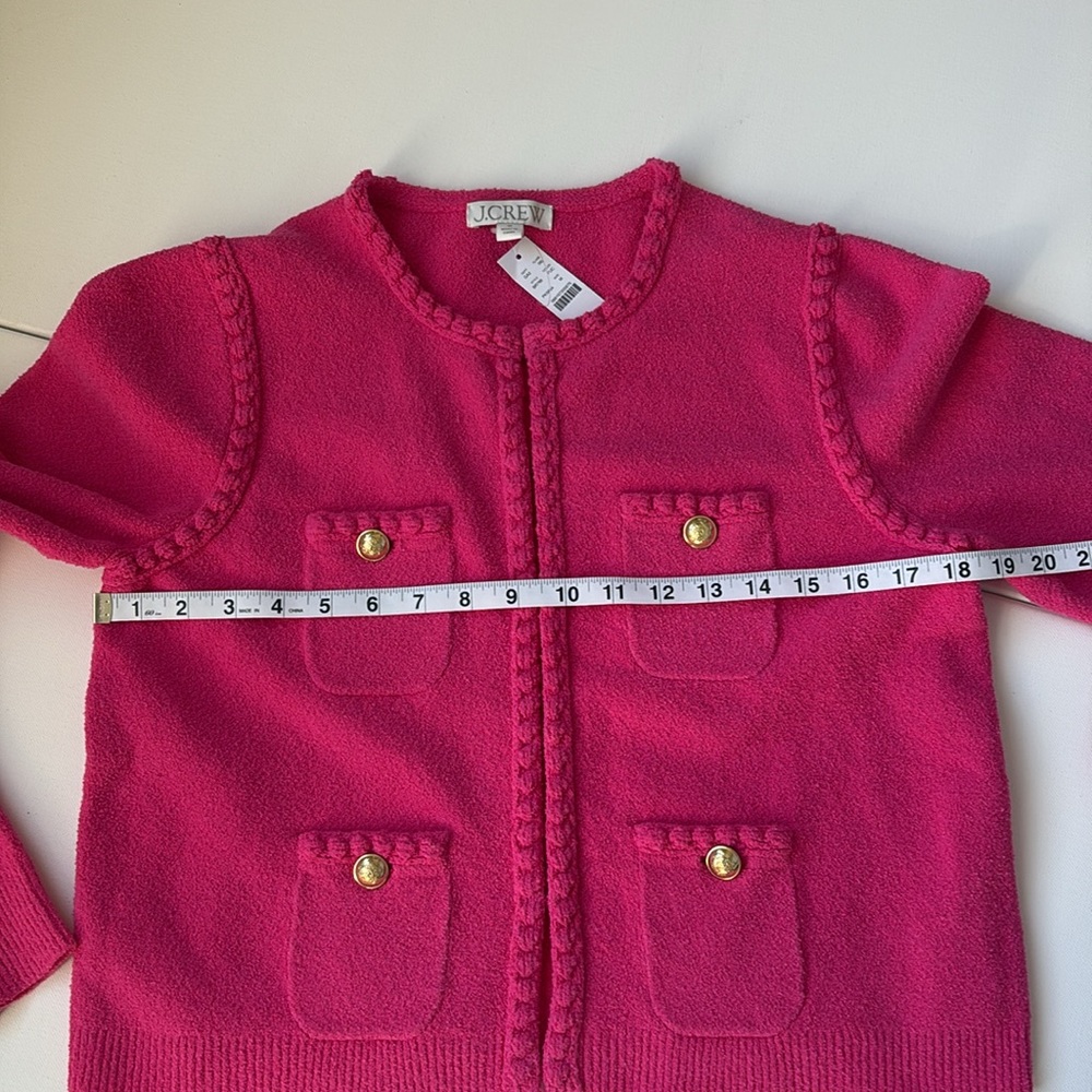 J.Crew Odette Sweater Lady Jacket Chanel Style Boucle Hot Pink Size Medium - Picture 6 of 6